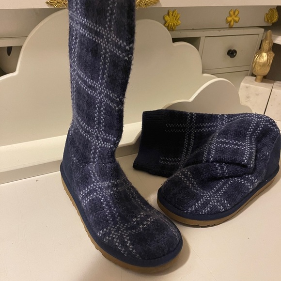 UGG Australia Jasper 1963 Blue Tartan Plaid Knit Pull On Boots Women's Size - Picture 6 of 14